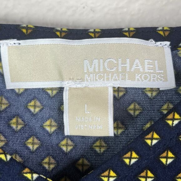 Michael Michael Kors Jumpsuit Large Navy and Gold Geo Print Side-Tie Wide Leg L - Picture 13 of 14